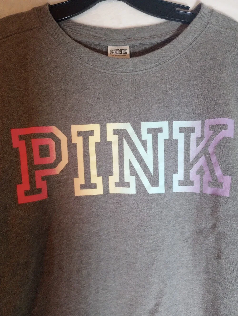 Victoria's Secret  Pink Ombre Rainbow Campus Pullover Crew Neck Varsity Sweater